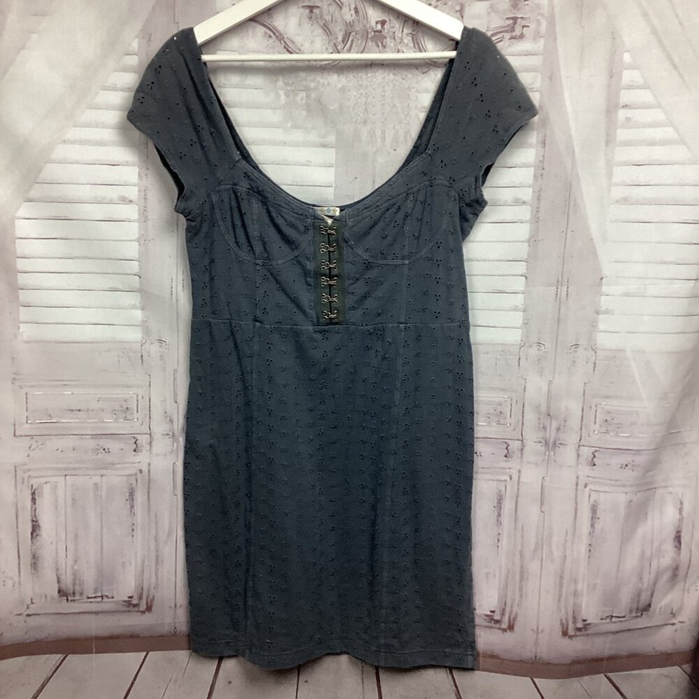 Intimately Free People Gray Dress Eyelet Lace Hook & Eye Closure Corset Front S